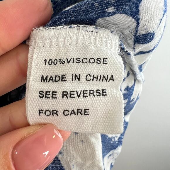 NU NEW YORK Blue White Floral Print Short Cuffed Sleeve Scoop Neck Knit Top S? - Picture 8 of 8